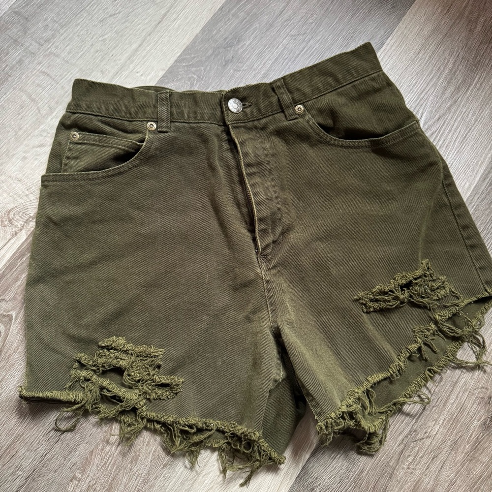 Vintage Olive Green Distressed Shorts